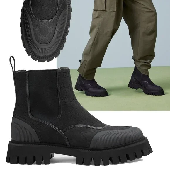 Gucci | Shoes | Gucci Boots Mens Gg Canvas Chunky Lug Sole 